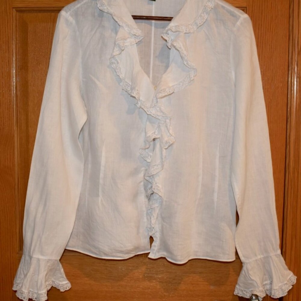 Ralph Lauren women ruffle trim long sleeve blouse